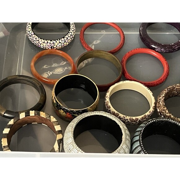 Vintage Mixed Material Metal Plastic Cinnabar Etc BRACELET Bangle BOX LOT 20pcs - Picture 11 of 15
